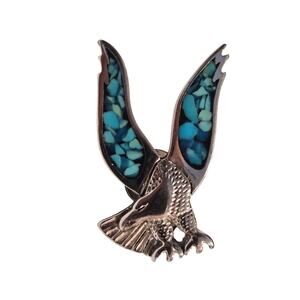Vintage Western Faux Turquoise Eagle Pin Southwestern Whimsigoth Lapel Hat Tie
